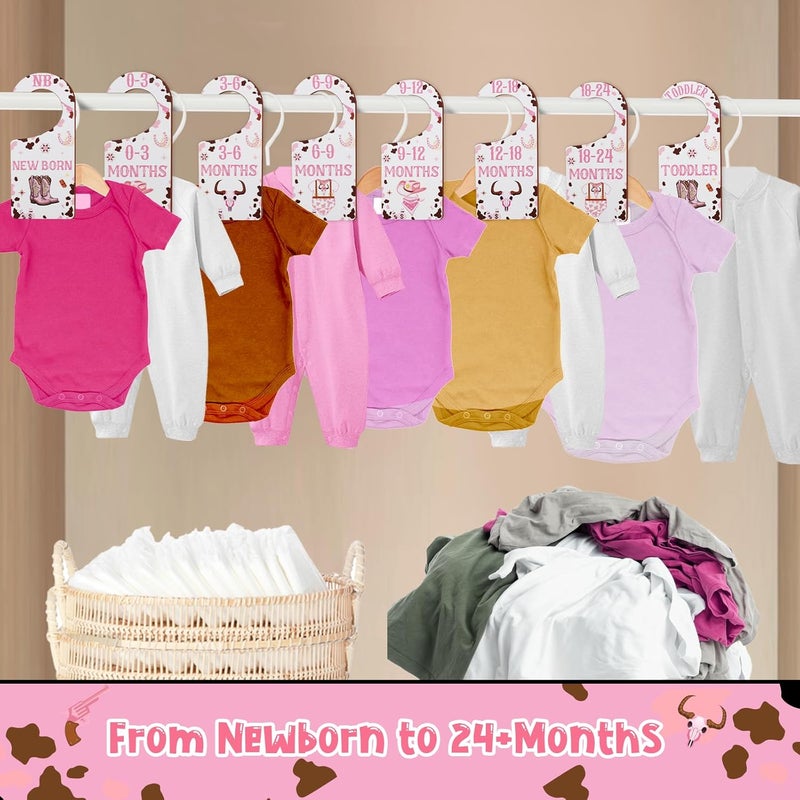 CORNER LACE Baby Closet Dividers 8PCS, Western Cowgirl/Wild West Rodeo Themed Wooden Double-Sided Clothes Size Hanger Organizer from Newborn to Toddler for Nursery Decor Baby Shower Birthday Gift Pink - Image 4